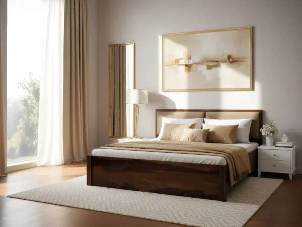 Vesta Solid Wood King Size Double Bed with 6 Inches Memory Foam Mattress